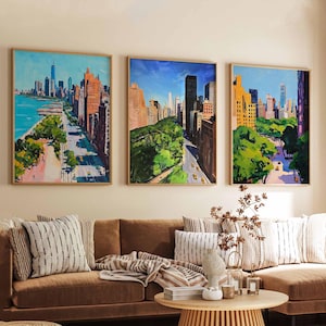 Set of 3 New York Posters, USA Prints, NYC Wall Art Sets, New York City Travel Decor, New York Landmarks Posters Set, State Art Sets