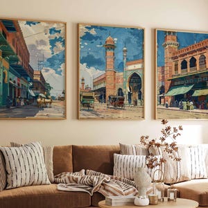 Set of 3 Faisalabad Posters, Pakistan Travel Prints, Faisalabad Travel Art, Islamic Wall Art, Islamic Travel Posters, Muslim Travel Print