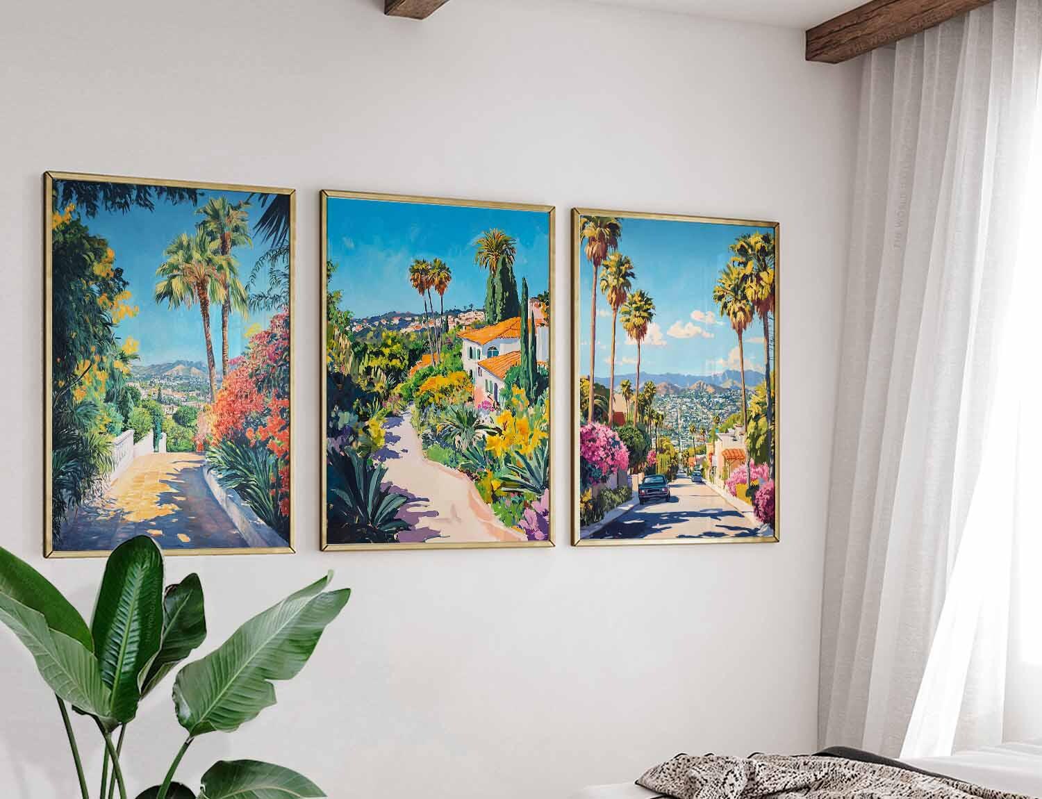 Set of 3 Los Angeles Posters, California USA Travel Prints, LA