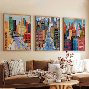 Set of 3 New York Posters, USA Prints, NYC Wall Art Sets, New York City Travel Decor, New York Landmarks Posters Set, State Art Sets