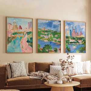 Set of 3 Austin Texas Posters, Travel Posters Set, Austin Prints, Texas Wall Art, Austin City Decor, Austin Skyline Print