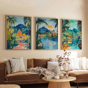 Set of 3 Thailand Posters, Thailand Travel Prints, Thailand Wall Art, Thai Prints Set, Thailand Decor, Thailand Landscape Posters