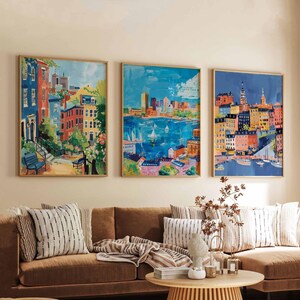 Set van 3 Boston-posters, Massachusetts Wall Art Prints, Boston Travel Poster Set, City Skyline Prints, Posters historische architectuur