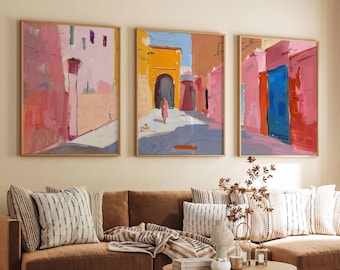 Set van 3 Marrakech-posters, Marokko kunstprints, soeks van Marrakech, Marokkaanse reisprint, Boho Wall Art cadeau,