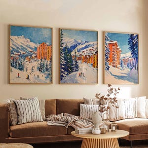 Avoriaz Ski Poster Set, Avoriaz Print, France Poster, Swiss Alps Print, Ski Resort Wall Art, Mountain Decor, Winter Sports Gift