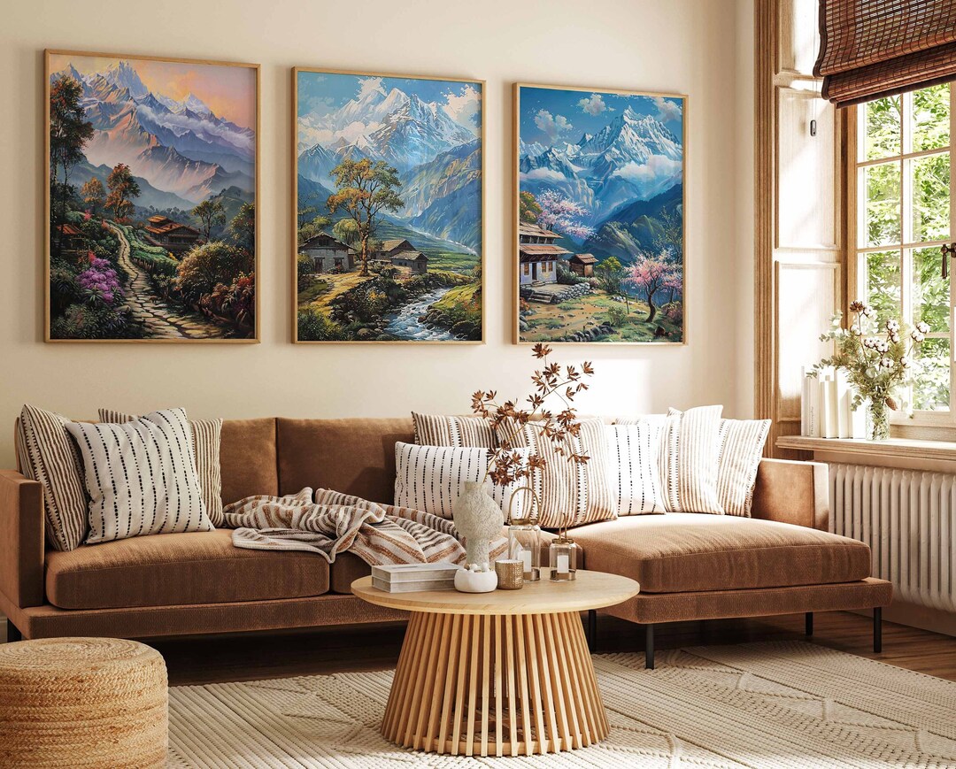 Set of 3 Nepal Poster, Nepal Travel Prints, Nepal Art, Botanical