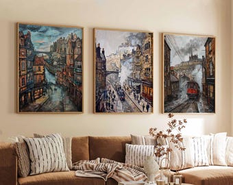 Set of 3 New Castle Posters, UK Prints, Newcastle Travel Poster Sets, Modern Wall Art, Cityscape Home Decor, Urban Prints