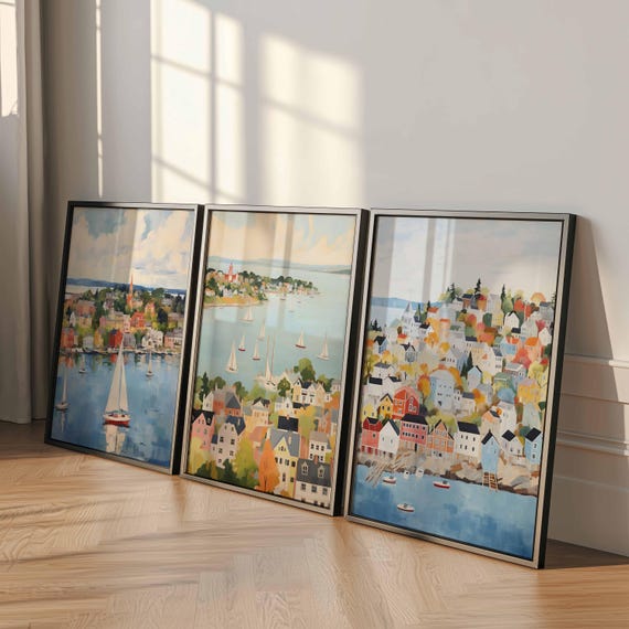 Set of 3 Camden Maine Posters, Vintage Travel Prints, USA Coastal