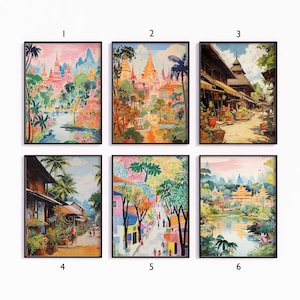 Thailand Travel Poster Set, Thai Travel Prints, Floral Art, Asian Decor, Folk Art Poster, Gallery Wall, Travel Gift, A1/A2/A3/A4
