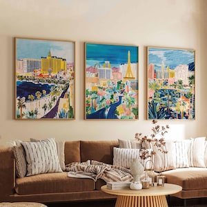 Set of 3 Las Vegas Posters, Las Vegas Nevada Wall Art, USA Travel Prints, Retro Las Vegas Poster Set, Vintage Nevada Decor Prints
