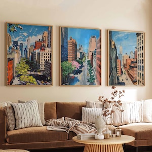 Set of 3 New York Posters, USA Prints, NYC Wall Art Sets, New York City Travel Decor, New York Landmarks Posters Set, State Art Sets