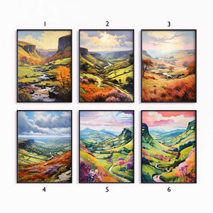 Peak District Poster Set, Peak District National Park Travel Prints, Floral Art, UK Travel Decor, Gallery Wall, Travel Gift, A1/A2/A3/A4