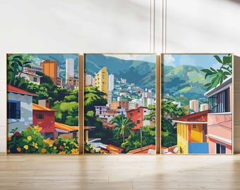 Set of 3 Caracas Posters, Venezuela Travel Prints, South America Wall Art, Cityscape Decor, Caracas Travel Gift, Venezuela Travel Art