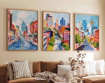 Set of 3 Nashville Posters, Tennessee Travel Prints, Music City Wall Art Sets, Vintage Nashville TN Posters, Country Decor Print Set