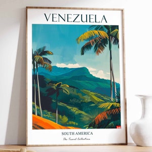 Venezuela reisposter, Venezuela print, Zuid-Amerika reiskunst, tropisch decor, Latijnse kunst, Zuid-Amerika reisposter, Venezuela cadeau