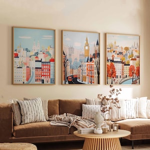Set of 3 London Posters, UK Travel Prints, London Wall Art Set, British Landmark Poster Set, Modern London Prints, Cityscape Decor Gift