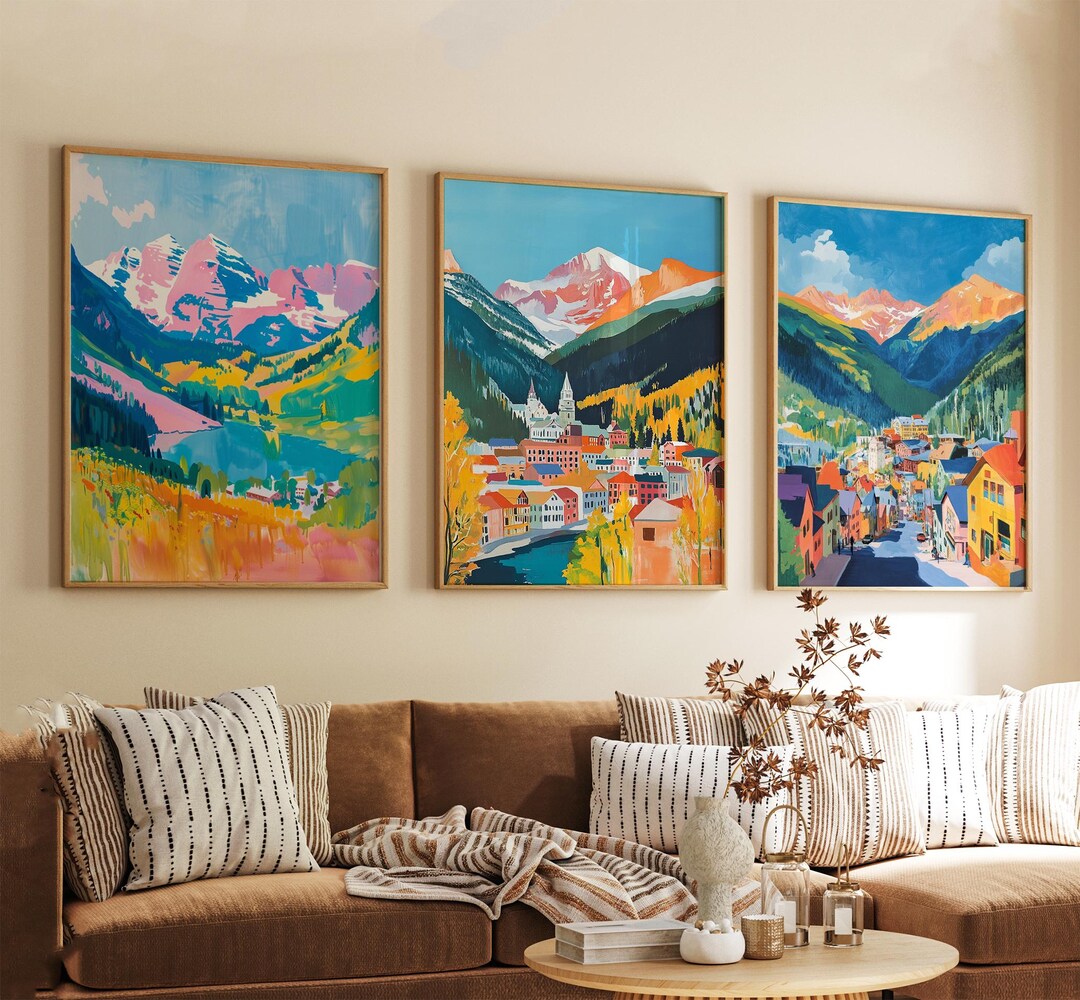 Telluride USA Travel Poster Set of 3 Colorado Mountain Town Wall Art ...