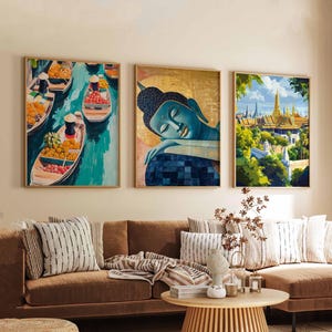 Set of 3 Bangkok Posters, Thailand Travel Posters, Bangkok Skyline Wall Art, Cityscape Prints Set, Modern Bangkok Poster Decor
