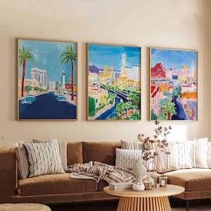 Set of 3 Las Vegas Posters, Las Vegas Nevada Wall Art, USA Travel Prints, Retro Las Vegas Poster Set, Vintage Nevada Decor Prints