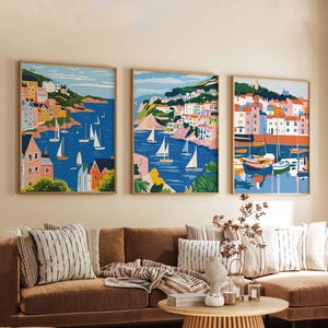 Set of 3 Brixham Posters, Devon Wall Art, UK Travel Prints, Brixham Harbour Poster Set, Coastal Decor, Fishing Village Gift
