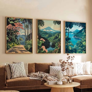 Set of 3 Costa Rica Posters, Central America Wall Art Prints, Costa Rica Travel Poster Set, Tropical Landscape Prints