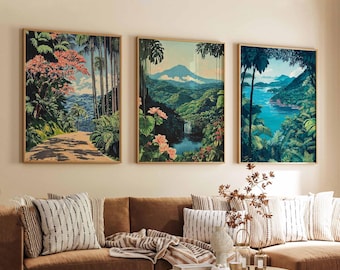 Set of 3 Costa Rica Posters, Central America Wall Art Prints, Costa Rica Travel Poster Set, Tropical Landscape Prints