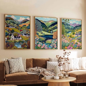 Set of 3 Grasmere Posters, Lake District Art Prints, Scenic Lake, Mountain Wall Decor, Vintage Hiking Poster Set, Nature Lover Gift