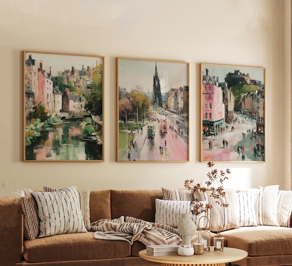 Set of 3 Edinburgh Posters, Scottish City Wall Art, Travel Print Set, Modern Architecture Artwork, Urban Home Decor, UK Landscape Style
