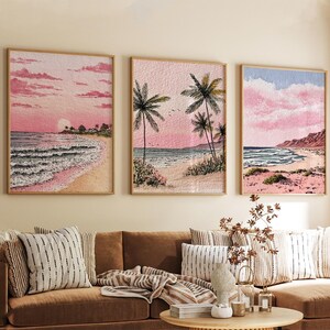 Fuerteventura Spanien Posters Set Om 3 | Rosa Solnedgång Kustväggkonst
