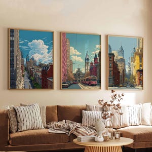 Set of 3 Philadelphia Posters, USA Travel Prints, Pennsylvania Wall Art Sets, City Skyline Posters, Vintage Urban Decor Prints