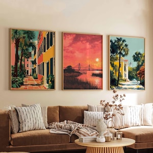 Set of 3 South Carolina Posters, USA Travel Prints, Coastal Wall Art Sets, Charleston Decor Posters, Southern Landscape Print Set