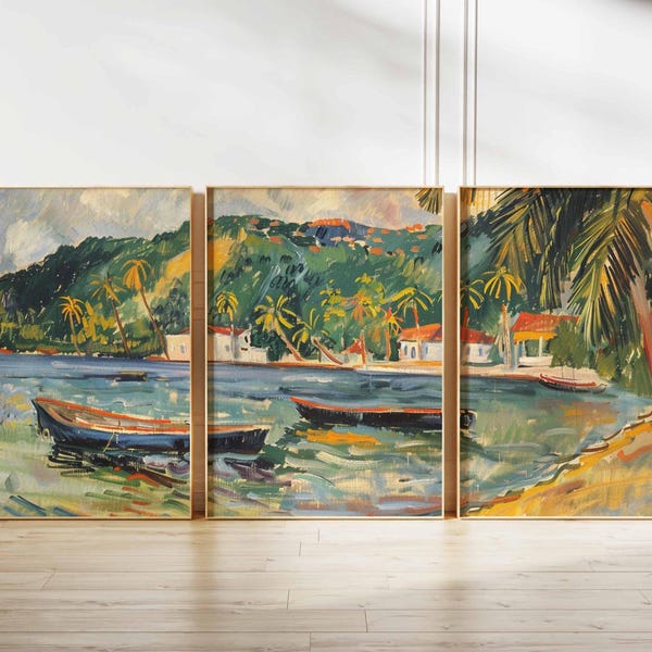 Zestaw 3 plakatów z Trynidadu i Tobago, wydruki z podróży po Karaibach, sztuka ścienna z Karaibów, wystrój tropikalny, wydruki plażowe, sztuka podróży po Karaibach