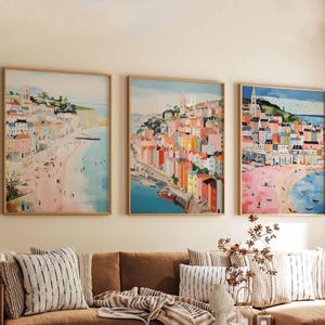 Set of 3 Lyme Regis Posters, England Travel Prints, Seaside Wall Art Sets, Coastal Poster Prints, Lyme Regis Home Decor Gift