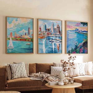 Set of 3 Cleveland Ohio Posters, Travel Posters Set, Cleveland Prints, Ohio Wall Art, Cleveland City Decor, Cleveland Skyline Print