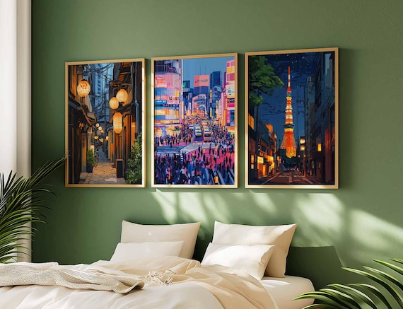 Set of 3 Tokyo Posters, Japan Travel Prints, Japanese City Wall