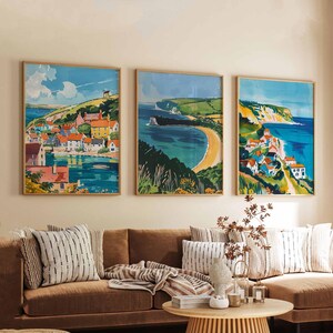 Set of 3 Dorset Posters, England Travel Prints, Dorset Wall Art Set, Jurassic Coast Posters, Seaside Landscape Decor Prints