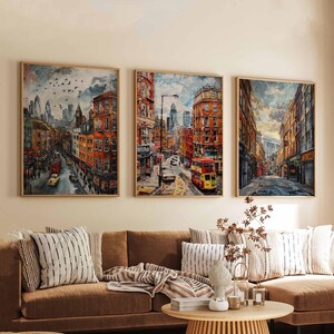 Set of 3 Shoreditch Posters, London Travel Prints, Urban Art Wall Decor Set, Trendy Street Scene Poster Prints, Modern Gift Idea