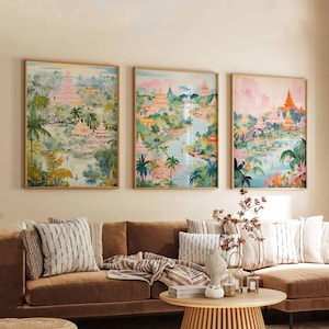 Set of 3 Thailand Posters, Thailand Travel Prints, Thailand Wall Art, Thai Prints Set, Thailand Decor, Thailand Landscape Posters