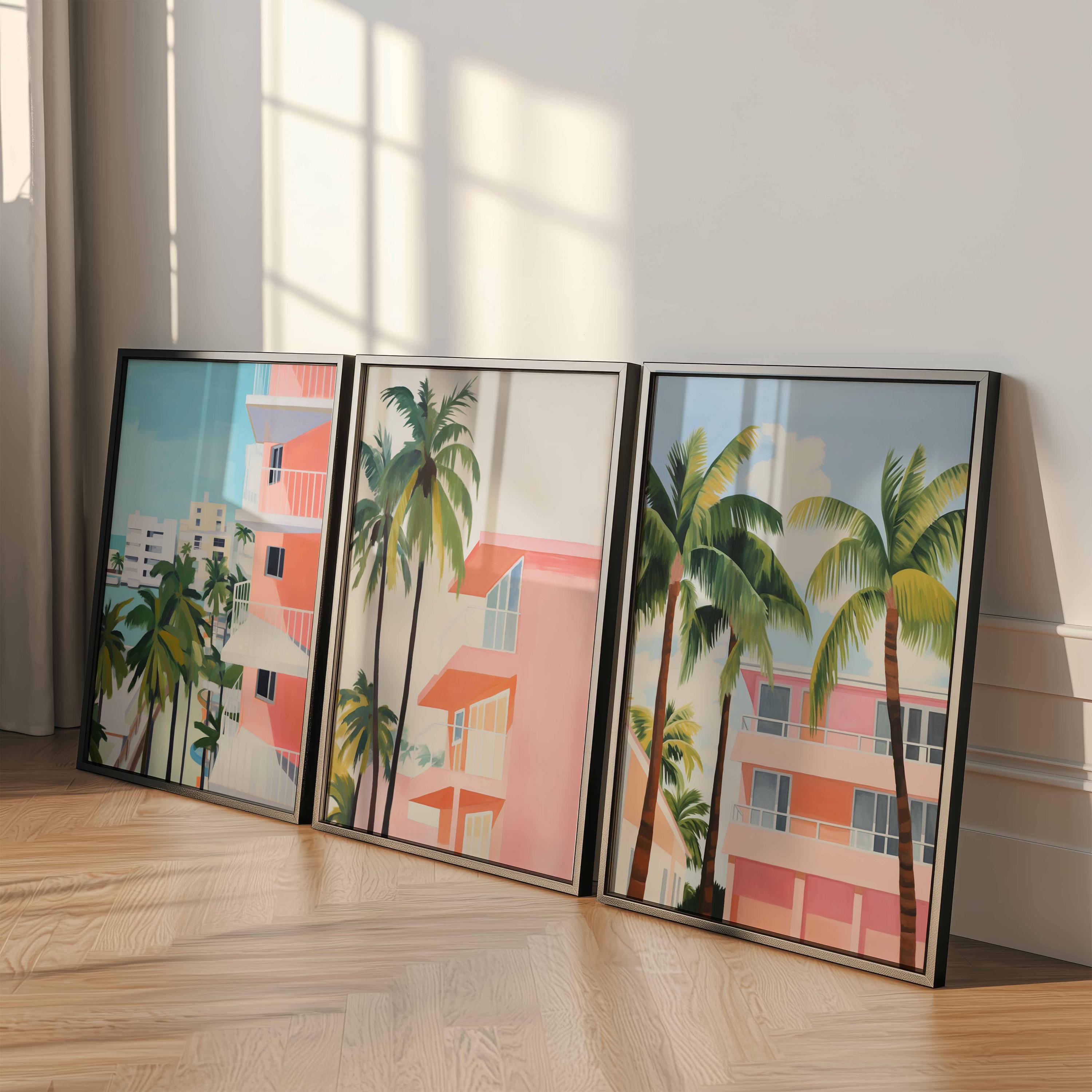 Miami Tree Posters Examples Set of 3 Miami Posters, Florida City, USA Travel Prints, Retro Miami ...