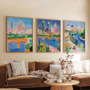 Set of 3 Austin Texas Posters, Travel Posters Set, Austin Prints, Texas Wall Art, Austin City Decor, Austin Skyline Print