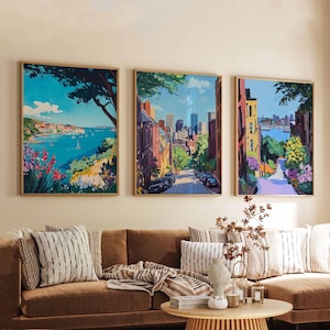Set van 3 Boston-posters, Massachusetts Wall Art Prints, Boston Travel Poster Set, City Skyline Prints, Posters historische architectuur