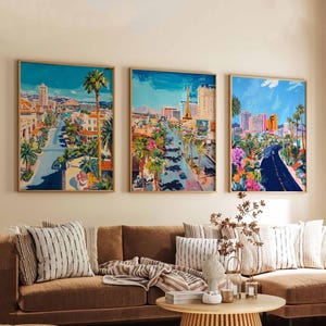 Set of 3 Las Vegas Posters, Nevada USA Travel Prints, City Skyline Wall Art Sets, Colorful Night Poster Decor, Vegas Strip Print Set