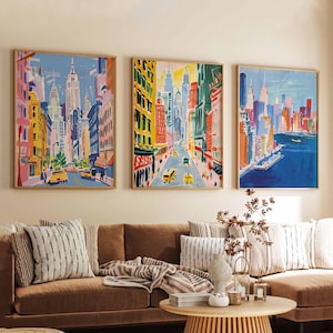 Set of 3 New York Posters, USA Prints, NYC Wall Art Sets, New York City Travel Decor, New York Landmarks Posters Set, State Art Sets
