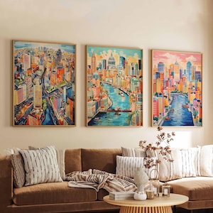 Set of 3 Canary Posters, London Prints, Canary Wharf Poster Set, City Skyline Travel Art, Modern London Wall Prints, Decor Gift Set