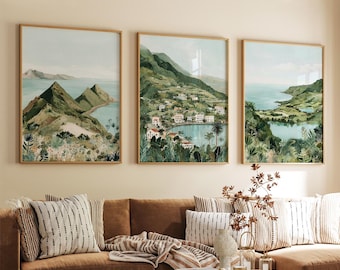 Azores Portugal Poster Set Of 3 | Watercolor Coastal Wall Art | Island Landscape Prints | Portuguese Travel Decor