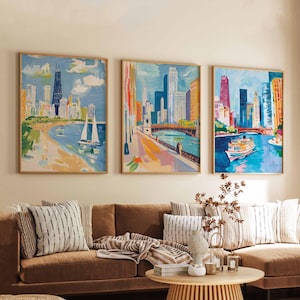Set of 3 Chicago Illinois Posters, Travel Posters Set, Chicago Prints, Illinois Wall Art, Chicago City Decor, Chicago Skyline Print