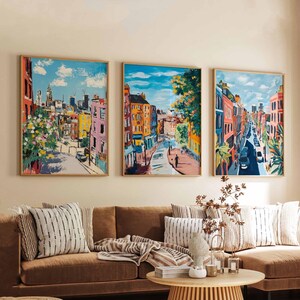 Set of 3 Shoreditch Posters, London Travel Prints, Urban Art Wall Decor Set, Trendy Street Scene Poster Prints, Modern Gift Idea
