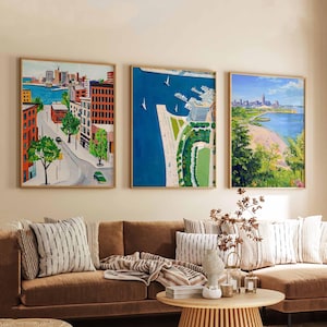 Set of 3 Chicago Illinois Posters, Travel Posters Set, Chicago Prints, Illinois Wall Art, Chicago City Decor, Chicago Skyline Print