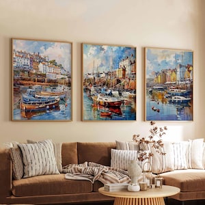 Set of 3 Brixham Posters, Devon Wall Art, UK Travel Prints, Brixham Harbour Poster Set, Coastal Decor, Fishing Village Gift