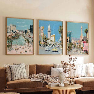 Set of 3 Las Vegas Posters, Nevada USA Travel Prints, City Skyline Wall Art Sets, Colorful Night Poster Decor, Vegas Strip Print Set